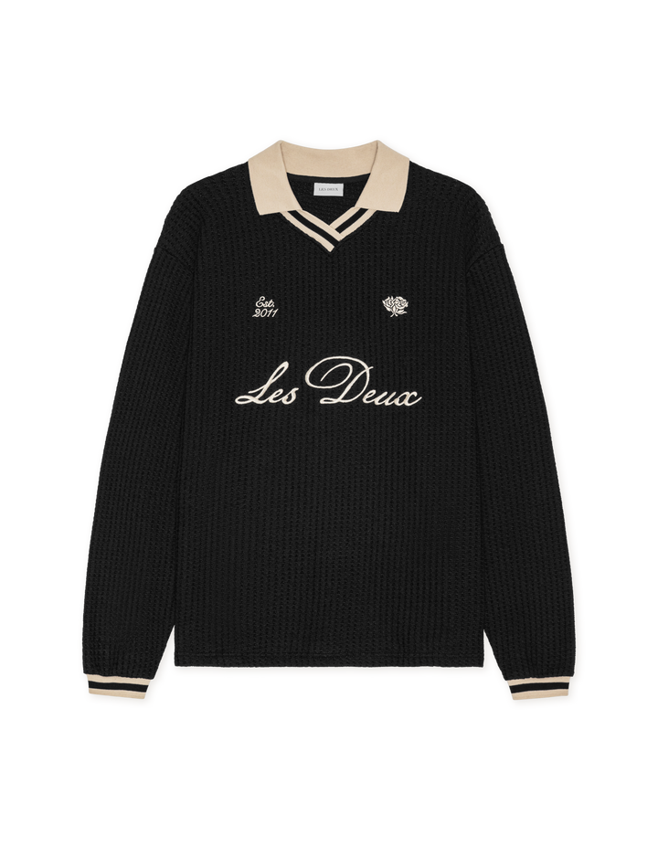 Les Deux Waffle Longsleeve Football Jersey in Black | Buster McGee