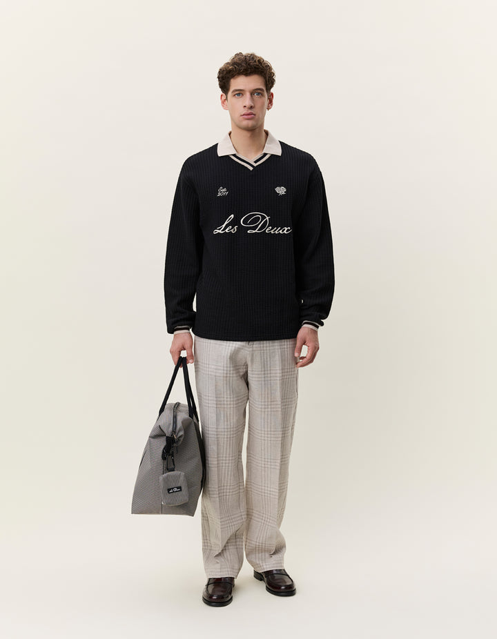 Les Deux Waffle Longsleeve Football Jersey in Black | Buster McGee