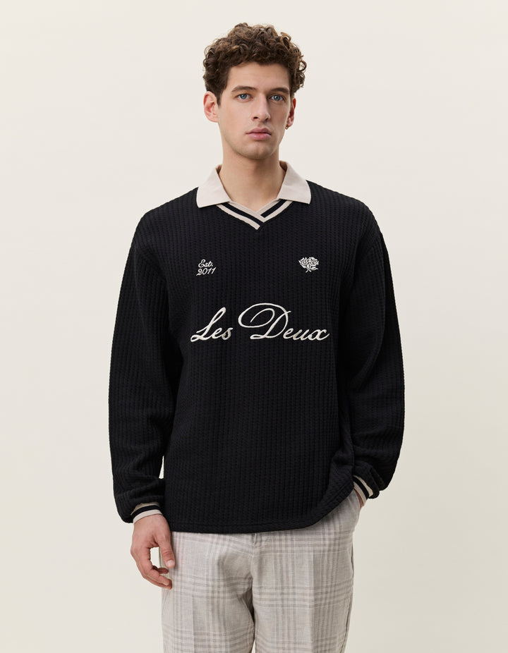 Les Deux Waffle Longsleeve Football Jersey in Black | Buster McGee