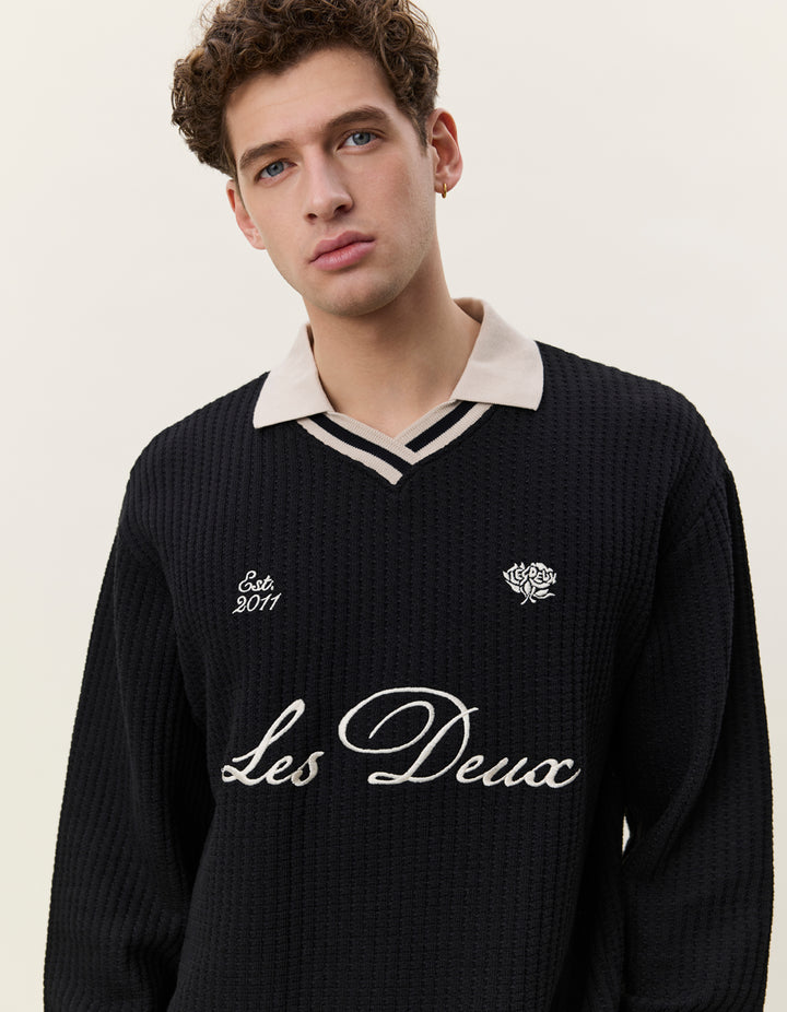 Les Deux Waffle Longsleeve Football Jersey in Black | Buster McGee