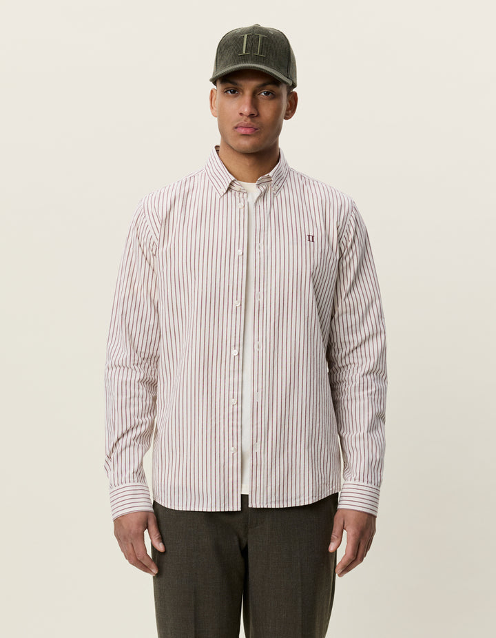 Les Deux Light Oxford Striped Shirt in Chocolate Truffle Red | Buster McGee