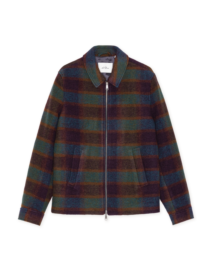 Les Deux Check Wool Zipper Coach Jacket in Rosin Green | Buster McGee