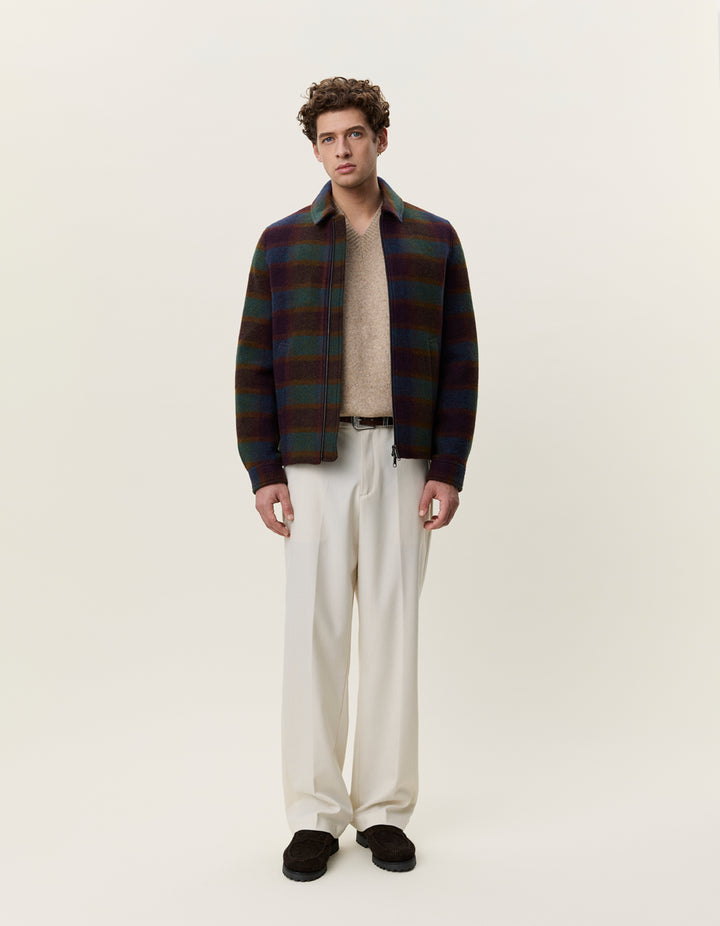 Les Deux Check Wool Zipper Coach Jacket in Rosin Green | Buster McGee