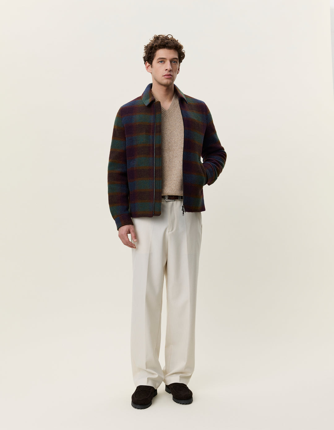 Les Deux Check Wool Zipper Coach Jacket