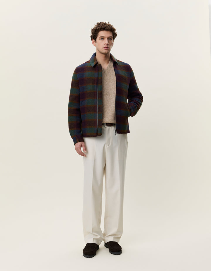Les Deux Check Wool Zipper Coach Jacket