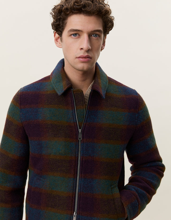 Les Deux Check Wool Zipper Coach Jacket in Rosin Green | Buster McGee