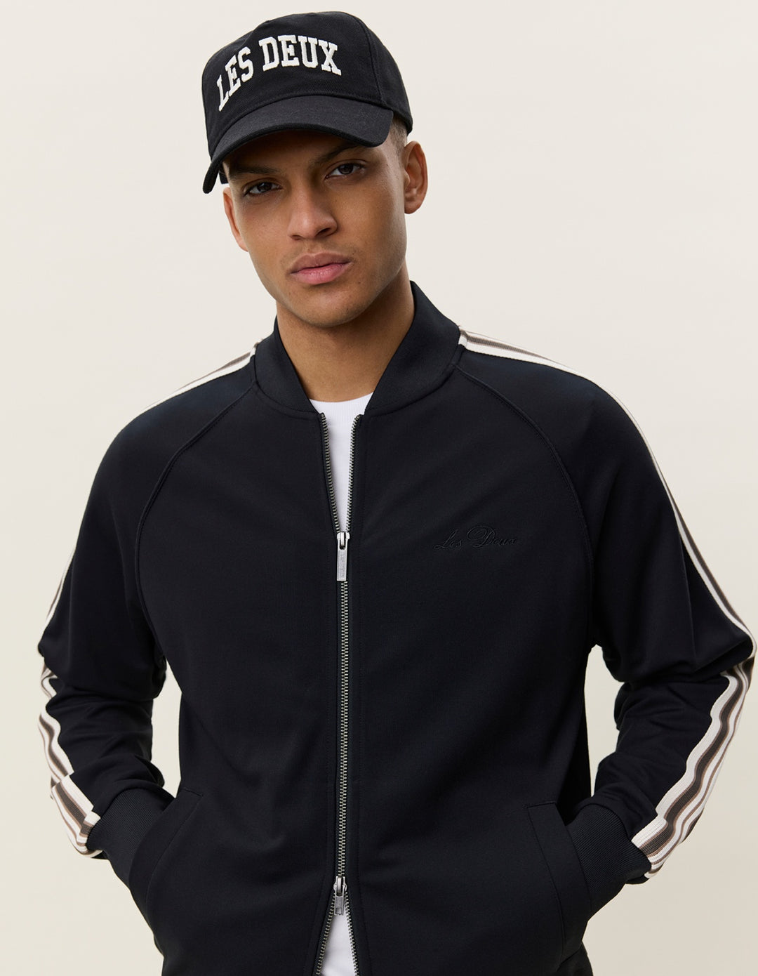 Les Deux Signature Rib Tape Track Jacket in Black | Buster McGee