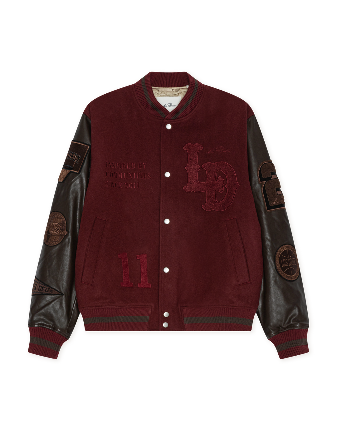 Les Deux Varsity Jacket in Chocolate Truffle Red | Buster McGee