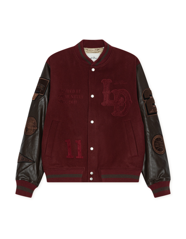 Les Deux Varsity Jacket in Chocolate Truffle Red | Buster McGee