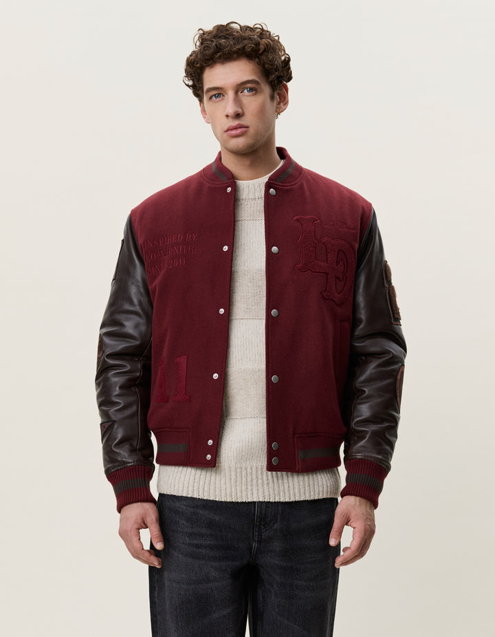 Les Deux Varsity Jacket in Chocolate Truffle Red | Buster McGee