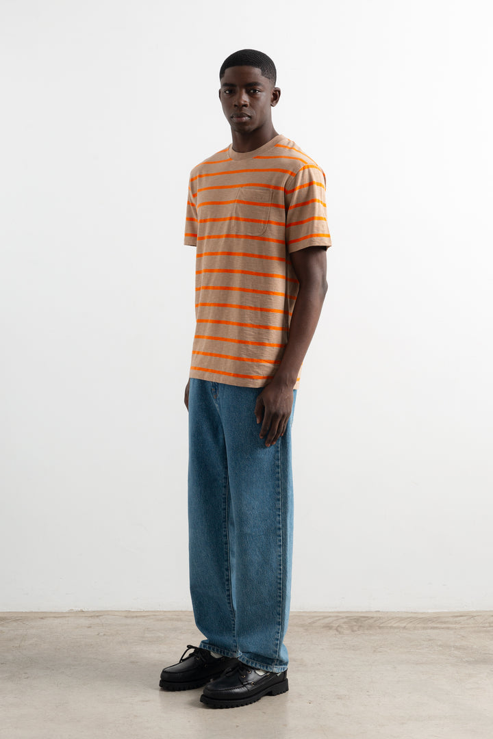 Edmmond Flame Stripes Tee in Plain Brown