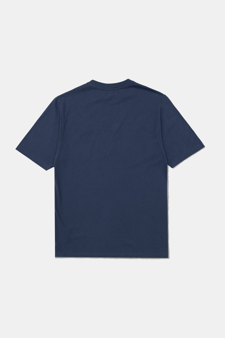 Edmmond Studios Domino Printed Tee in Plain Dark Blue | Buster McGee