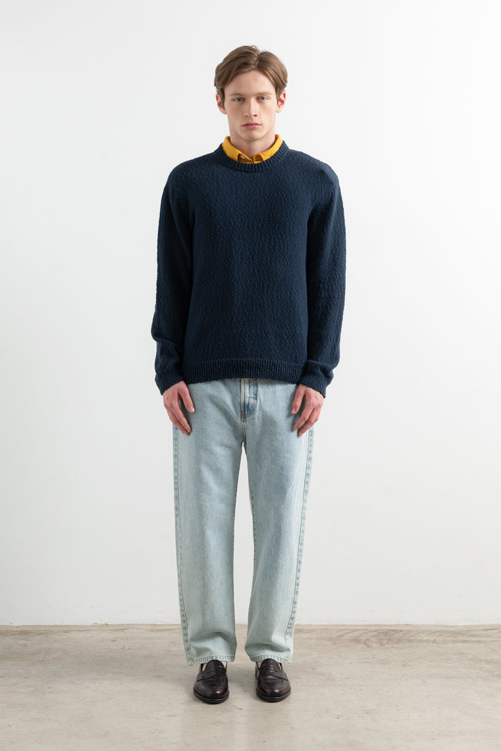 Edmmond Cork Sweater in Plain Dark Blue