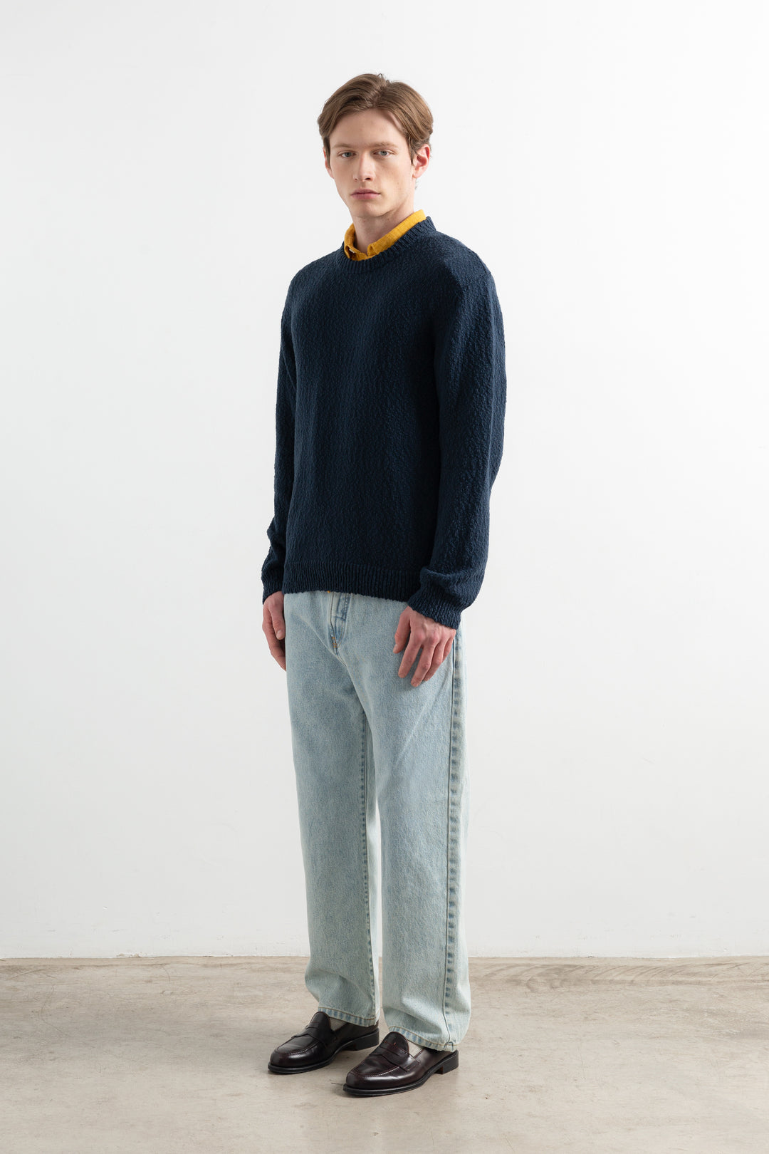 Edmmond Cork Sweater in Plain Dark Blue