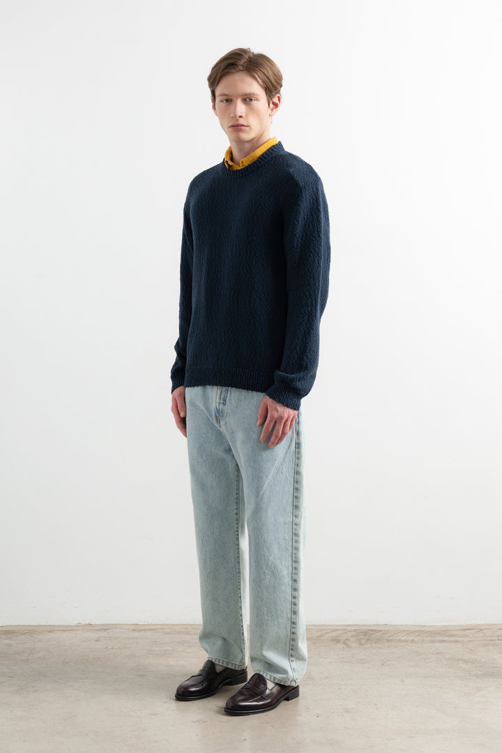 Edmmond Cork Sweater in Plain Dark Blue