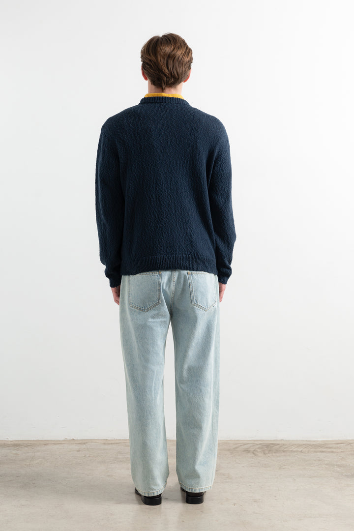 Edmmond Cork Sweater in Plain Dark Blue