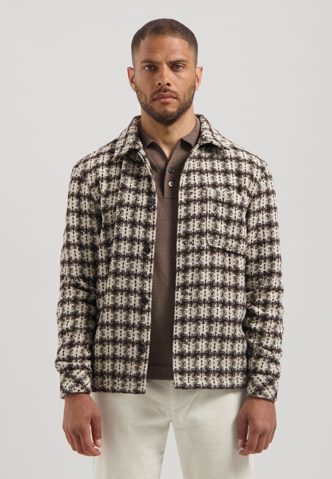 Dstrezzed Lino Twisted Check Overshirt in Dark Brown | Buster McGee