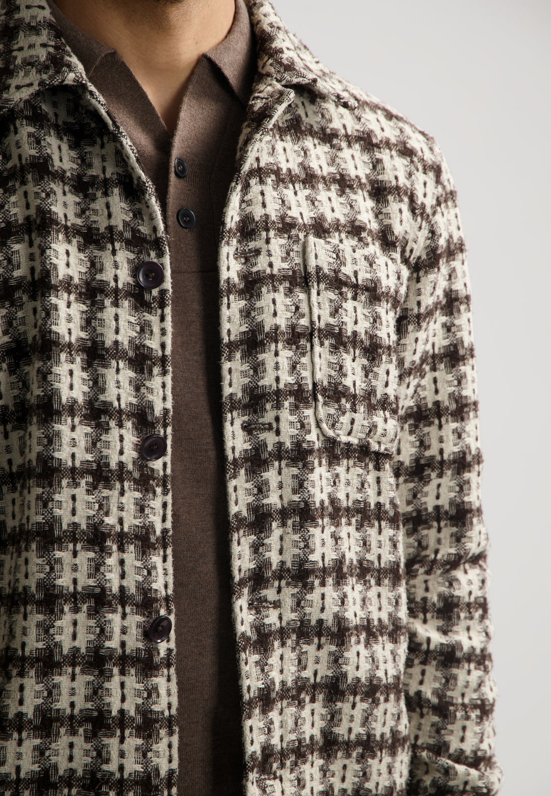 Dstrezzed Lino Twisted Check Overshirt in Dark Brown | Buster McGee