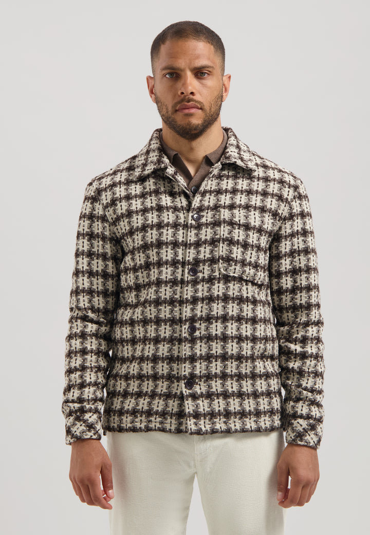 Dstrezzed Lino Twisted Check Overshirt in Dark Brown | Buster McGee
