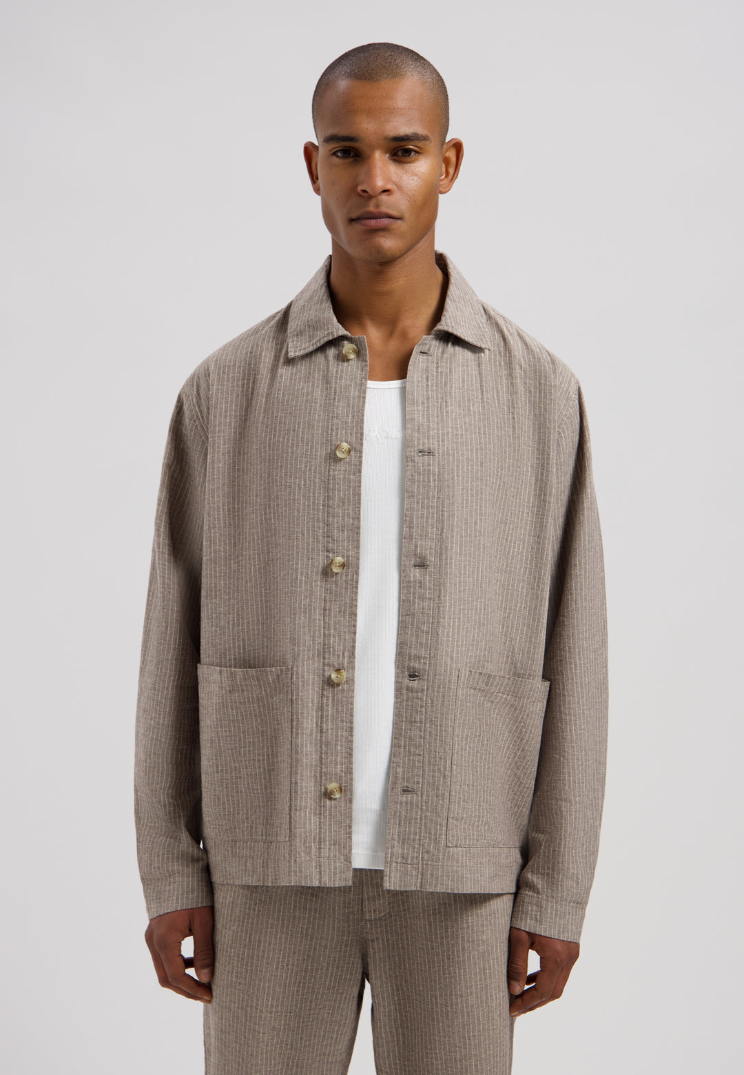 Dstrezzed Nix Pinstripe Jacket in Grey Brown | Buster McGee