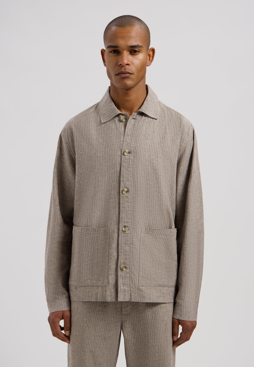 Dstrezzed Nix Pinstripe Jacket in Grey Brown | Buster McGee