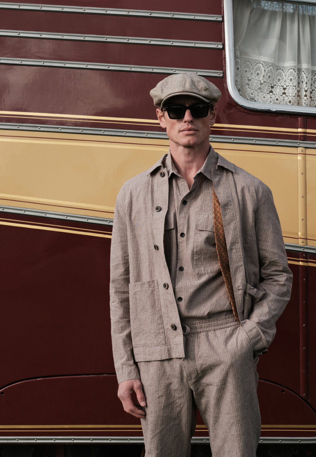 Dstrezzed Nix Pinstripe Jacket in Grey Brown