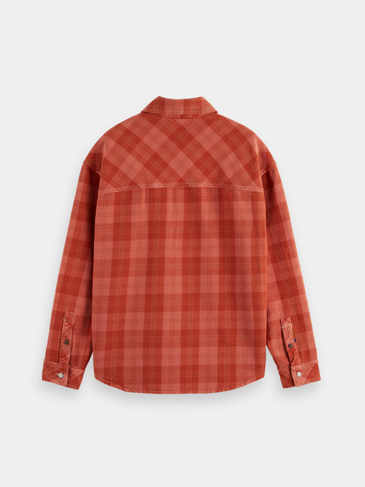 Scotch & Soda Washed Denim Checked Overshirt in Red Check