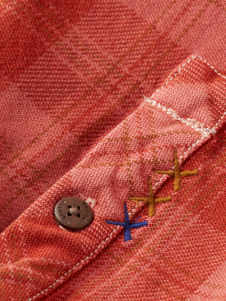 Scotch & Soda Washed Denim Checked Overshirt in Red Check