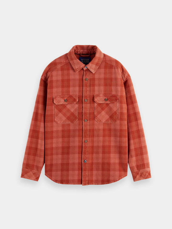 Scotch & Soda Washed Denim Checked Overshirt in Red Check