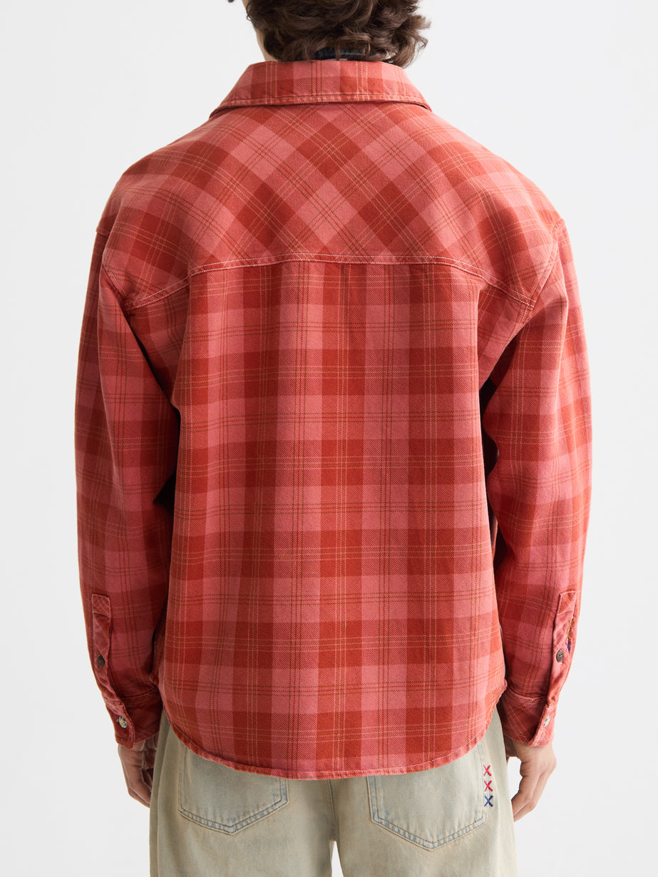 Scotch & Soda Washed Denim Checked Overshirt in Red Check