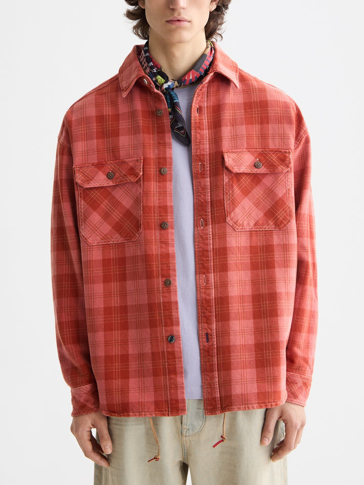 Scotch & Soda Washed Denim Checked Overshirt in Red Check