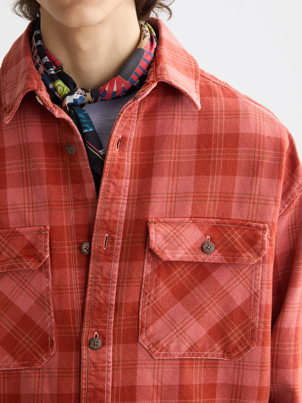 Scotch & Soda Washed Denim Checked Overshirt in Red Check