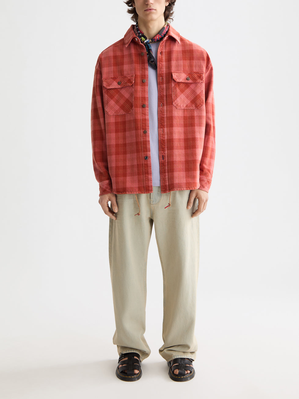 Scotch & Soda Washed Denim Checked Overshirt in Red Check