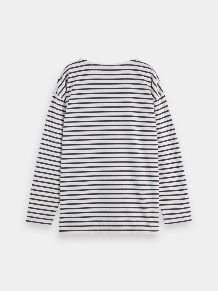 Scotch &amp; Soda Breton Striped Longsleeve Tee Shirt in Blue White Stripe