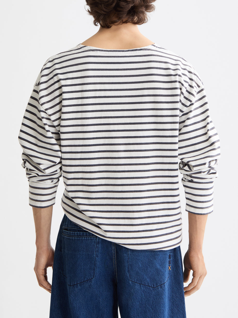Scotch &amp; Soda Breton Striped Longsleeve Tee Shirt in Blue White Stripe