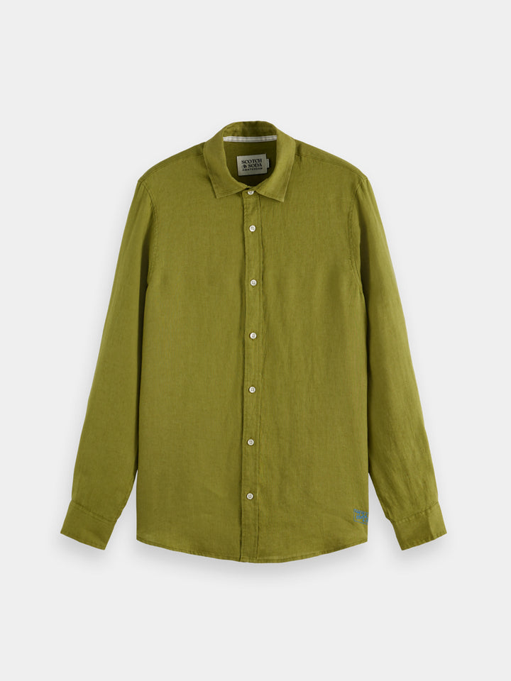 Scotch &amp; Soda Regular Fit Linen Shirt in Calla Green | Buster McGee