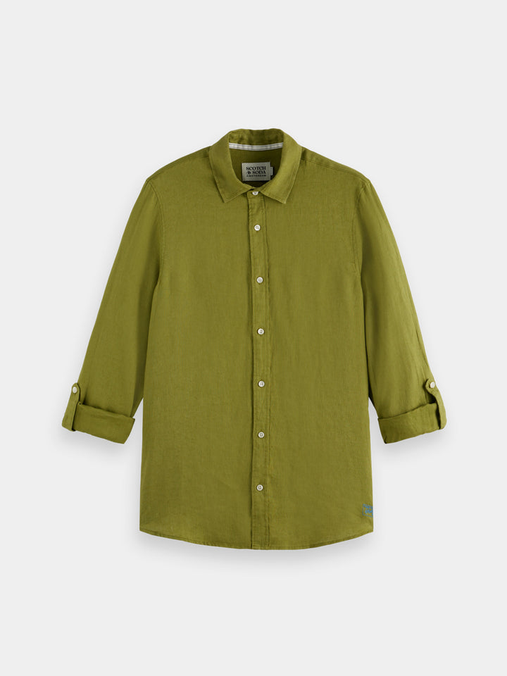 Scotch &amp; Soda Regular Fit Linen Shirt in Calla Green | Buster McGee