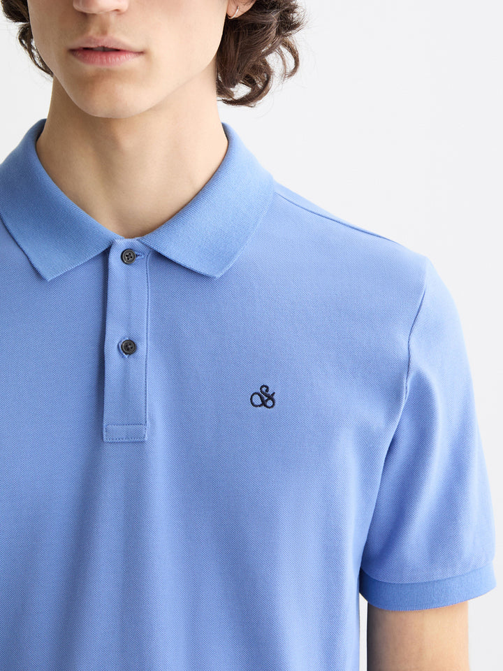Scotch &amp; Soda Seasonal Logo Cotton Polo Shirt in Blue Bonnet