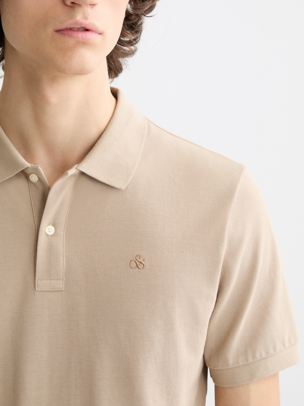 Scotch & Soda Seasonal Logo Cotton Polo Shirt in Plaza Taupe | Buster McGee