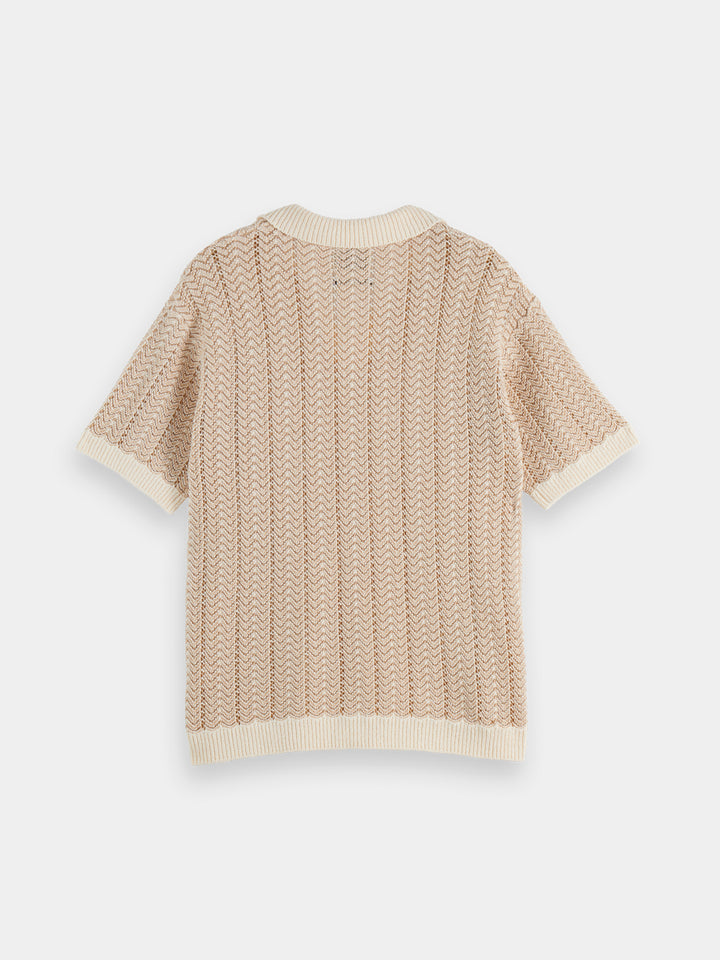 Scotch & Soda Structured Knitted V-Neck Polo in Eggnog