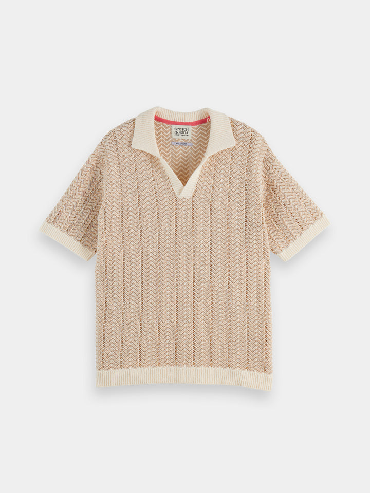 Scotch & Soda Structured Knitted V-Neck Polo in Eggnog | Buster McGee