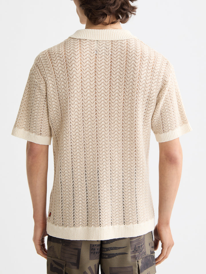 Scotch & Soda Structured Knitted V-Neck Polo in Eggnog