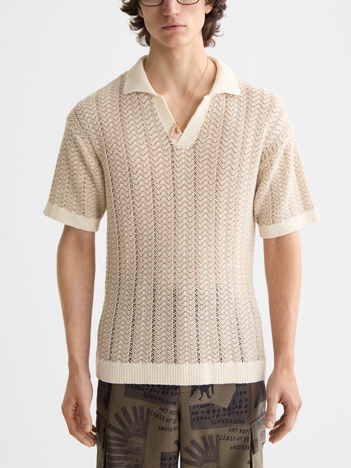 Scotch & Soda Structured Knitted V-Neck Polo in Eggnog | Buster McGee