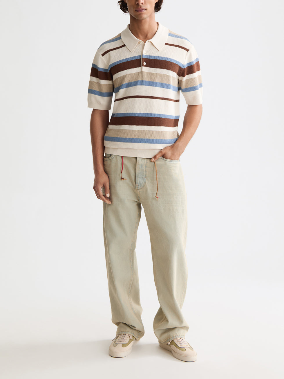 Scotch & Soda Knitted Polo in Plaza Taupe Stripe | Buster McGee
