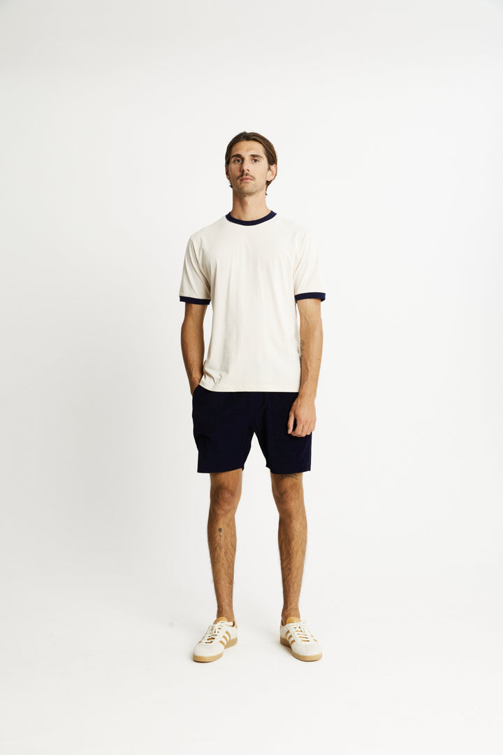 Mr Simple - Knox Ringer Tee in Natural with Navy Rib | Buster McGee