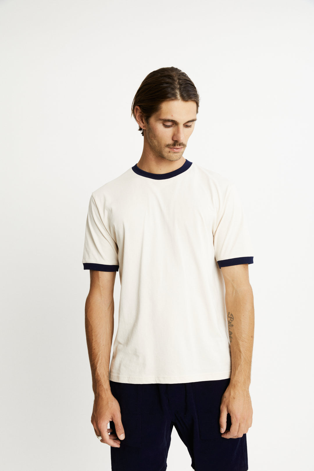 Mr Simple - Knox Ringer Tee in Natural with Navy Rib | Buster McGee