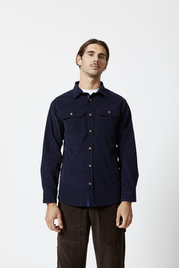 Mr Simple - Sawyer Corduroy Long Sleeve Shirt in Navy | Buster McGee