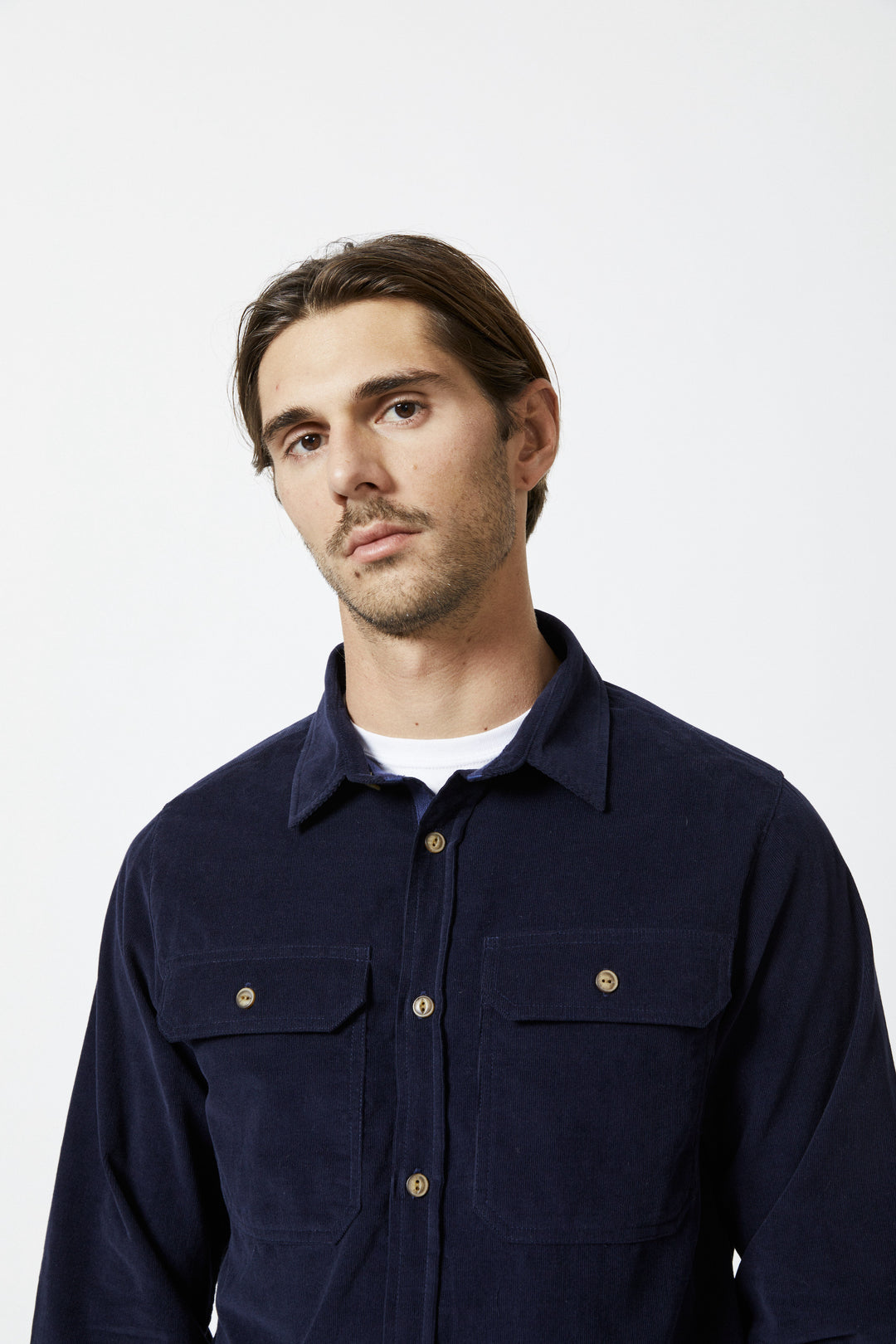 Mr Simple - Sawyer Corduroy Long Sleeve Shirt in Navy | Buster McGee