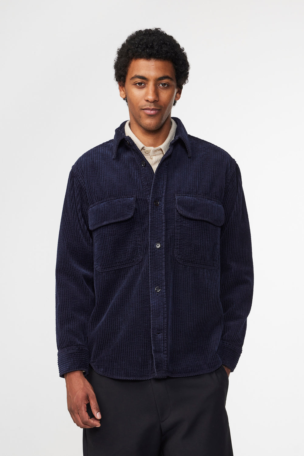 NN07 Folmer 1725 Classic Cord Overshirt in Navy Blue | Buster McGee