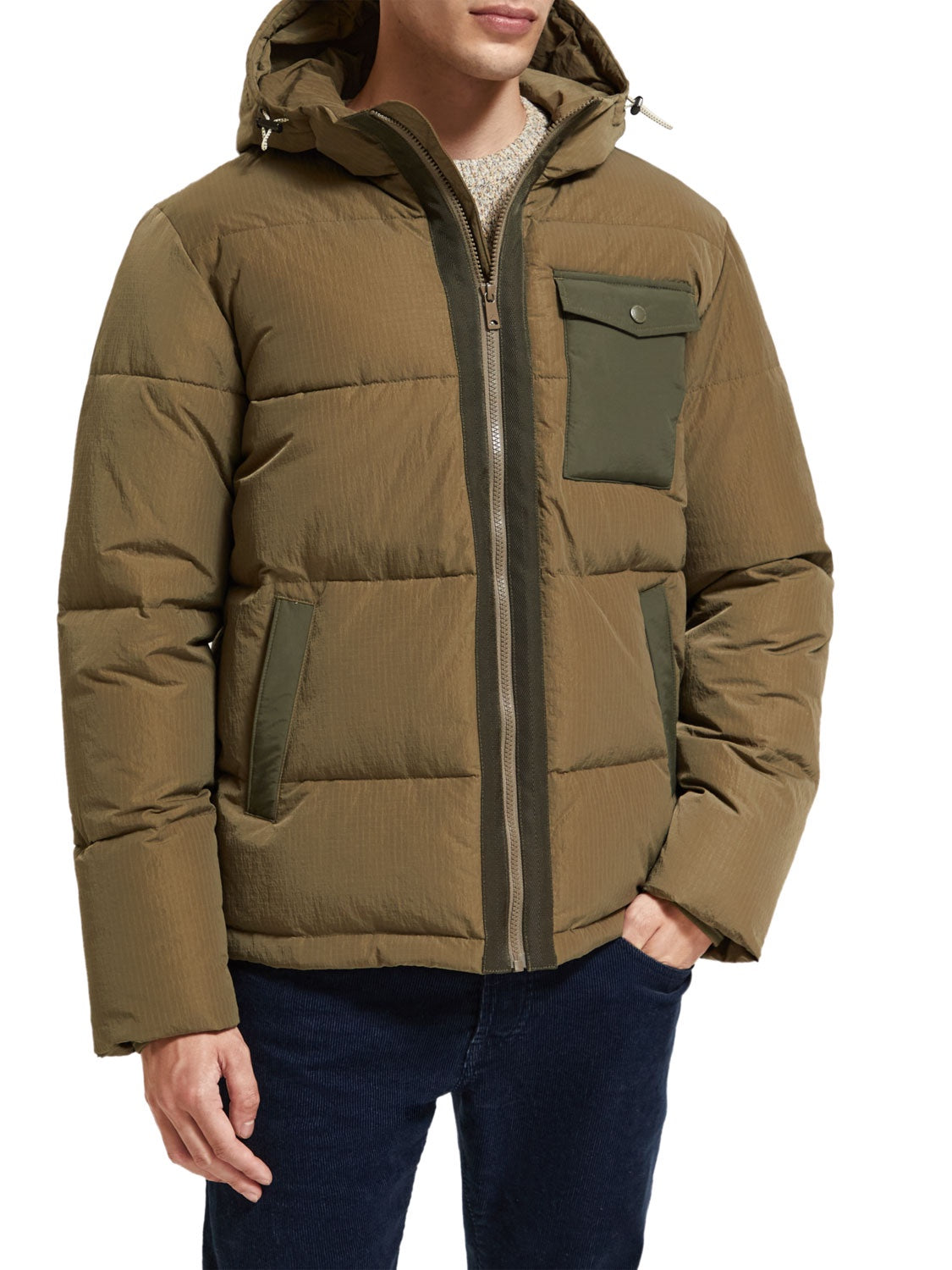 Hooded Puffer Jacket in Khaki